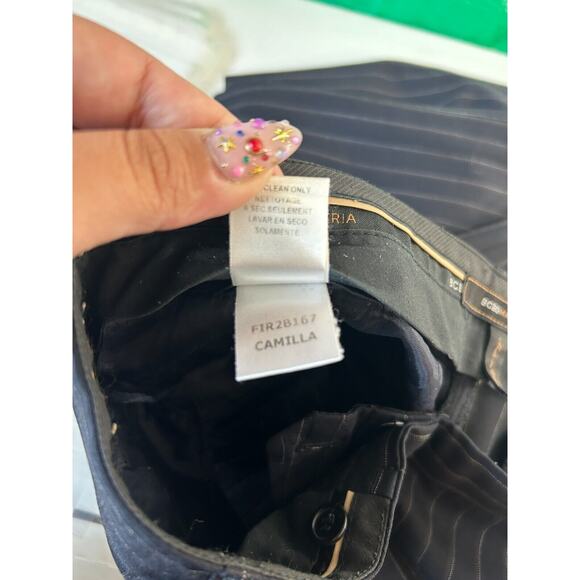 BCBGMAXAZARIA Black w/ Brown & White Pinstripe Wide Leg Zip Up Camilla Pant 2 - Picture 8 of 13